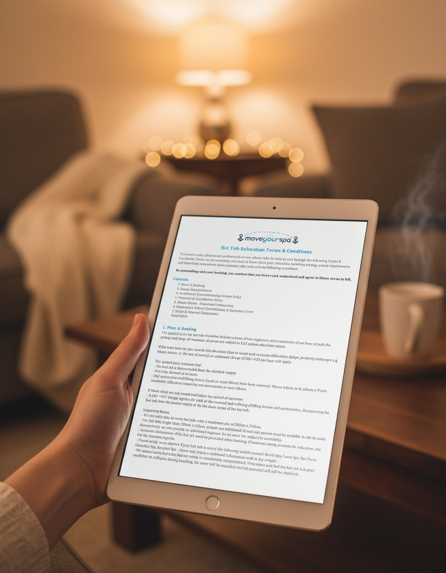 Move Your Spa terms and conditions on an iPad