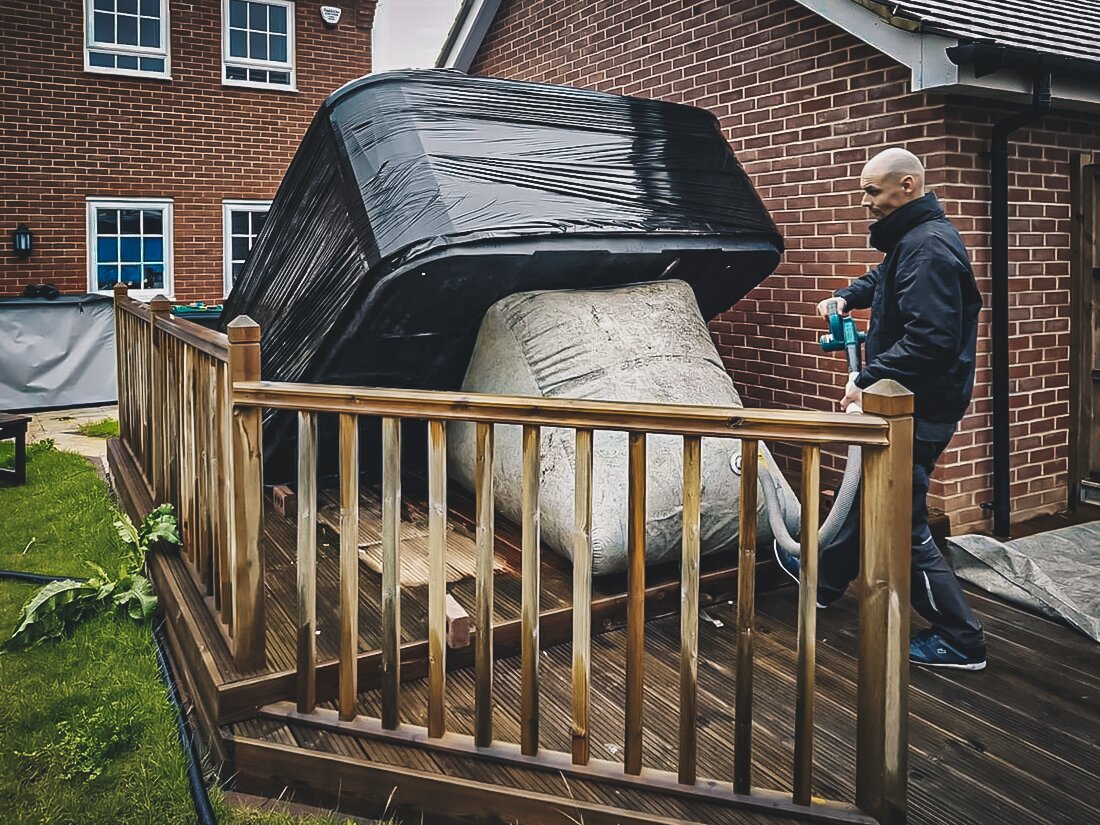 moving a hot tub with an air bag